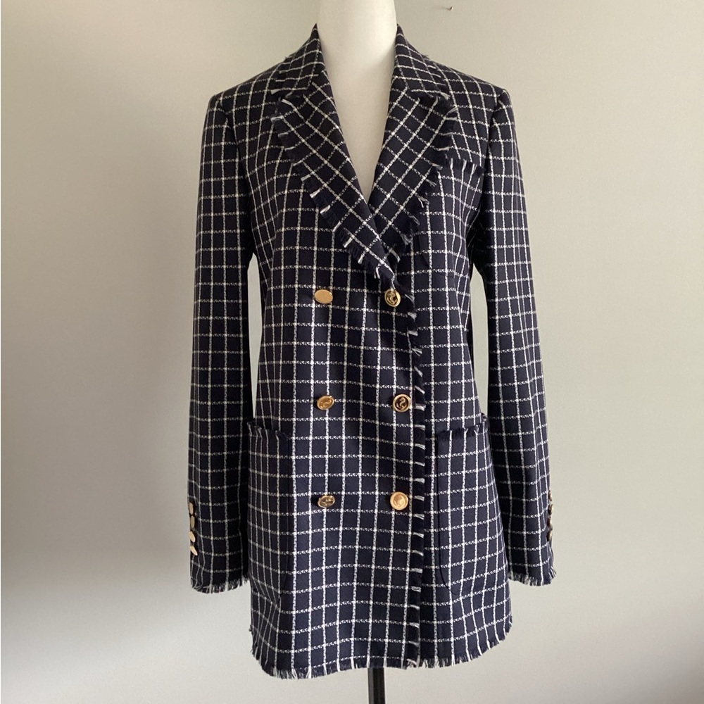 NWT Thom Browne Women’s Frayed Double-Breasted Wool Blazer, Size 40 - Picture 3 of 16